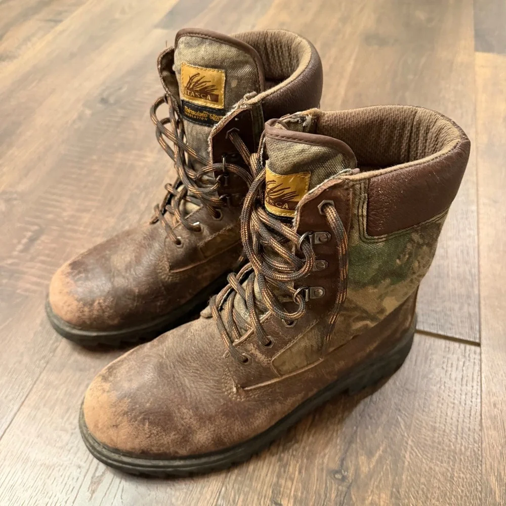 Itasca Thinsulate Camo Hunting Boots Mens 9.5 Brown Leather Insulated